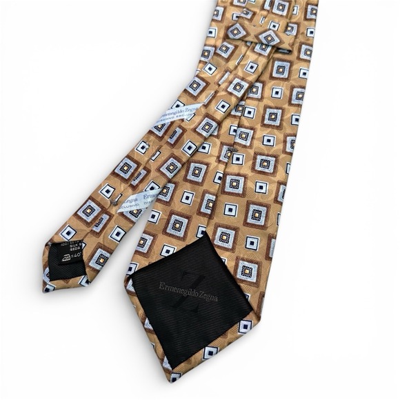 Ermenegildo Zegna Other - Ermenegildo Zegna Men's 100%‎ Silk Geometric Pattern Beige Tie
